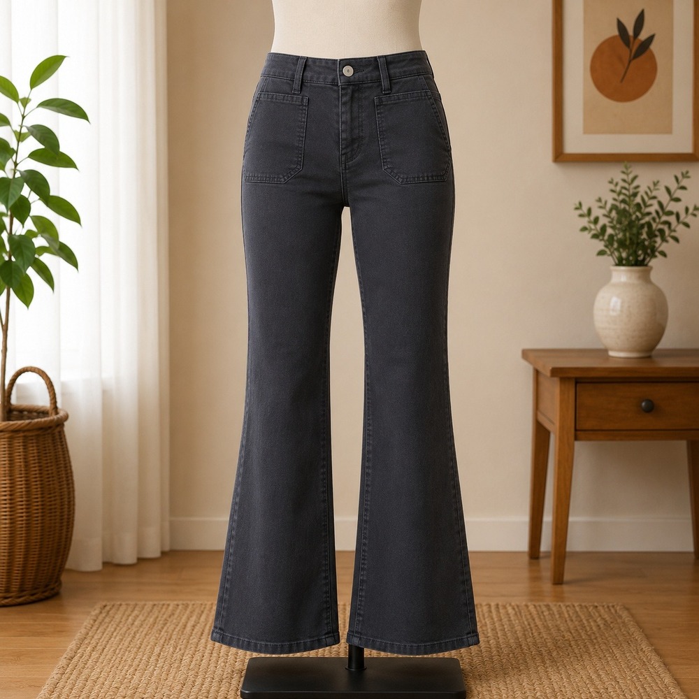 Canyon Retreat Corduroy Pants Womens 10 Gray Flare Leg High Rise Patch Pocket